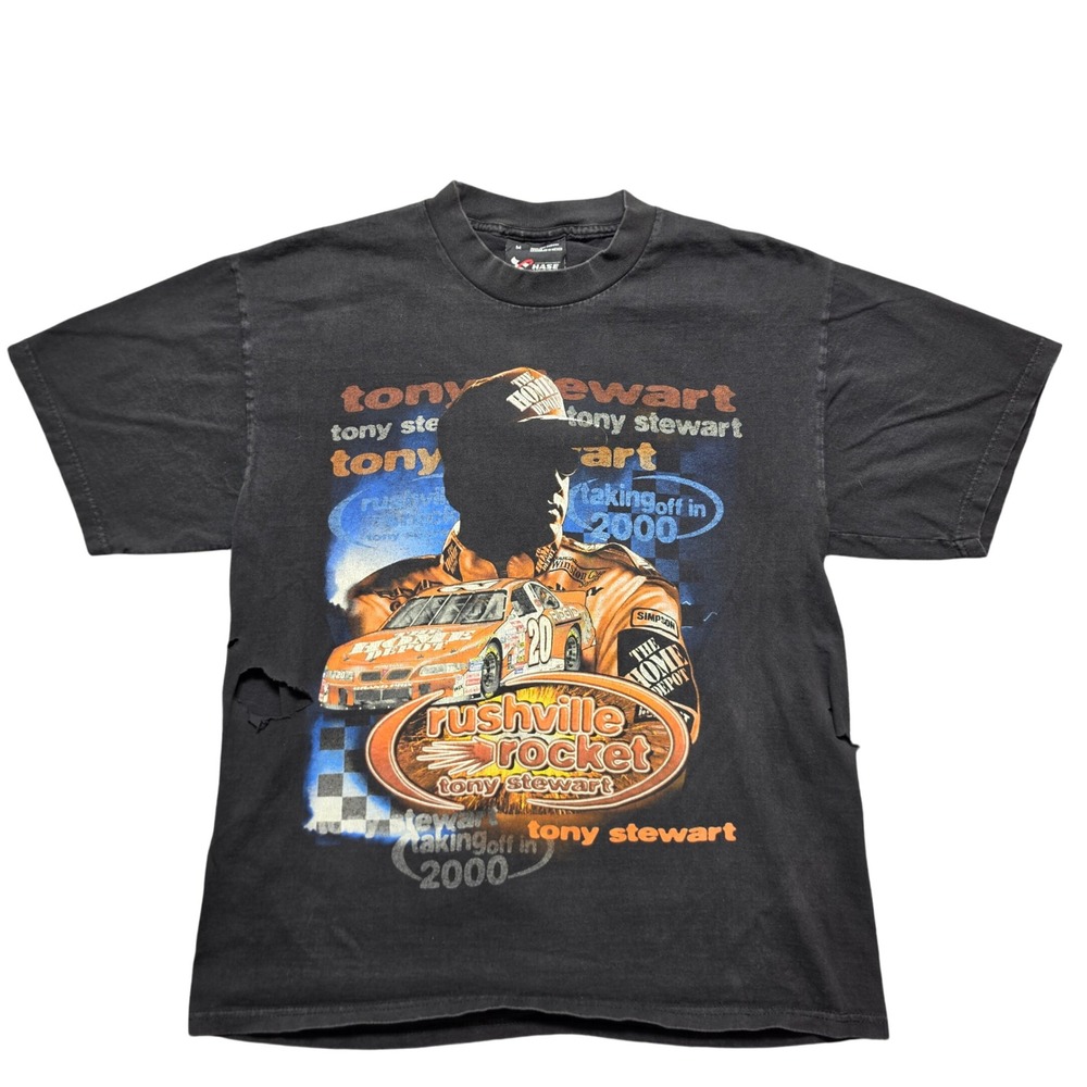 Trashed 2000s Distressed Y2K Tee Mens Medium Black Tony Stewart Racing